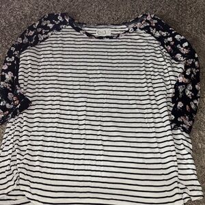 Floral Sleeve Striped Women's Long Sleeve Top